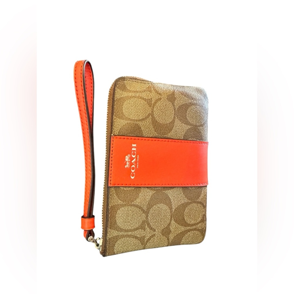 Coach Brown and Coral Red Wristlet - Picture 4 of 10